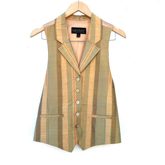 Vintage Y2K Karen Kane Silk Vest Striped Menswear Preppy Waistcoat Medium 90s - Picture 2 of 9